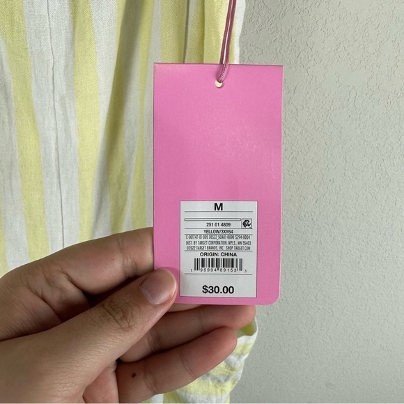 NEW Stoney Clover Lane Target Yellow White Striped Jumpsuit Medium Linen Blend - Picture 8 of 8
